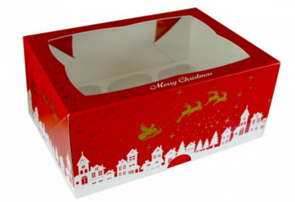 XMASCUPCAKE60254 - Xmas 6 Cupcake Box 4 high x 25